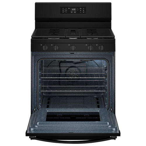 Cuisinière au gaz autonome 30 po avec 5 brûleurs, ventilateur à convection, friture à air chaud et four de 5 pi³ de Whirlpool - Noir