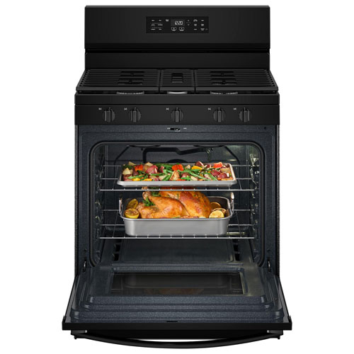 Cuisinière au gaz autonome 30 po avec 5 brûleurs, ventilateur à convection, friture à air chaud et four de 5 pi³ de Whirlpool - Noir
