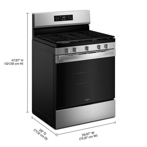 Cuisinière à gaz autonome à 5 brûleurs avec ventilateur à convection et friture à l'air 5 pi³ 30 po de Whirlpool - Acier inoxydable