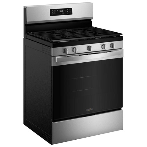 Cuisinière à gaz autonome à 5 brûleurs avec ventilateur à convection et friture à l'air 5 pi³ 30 po de Whirlpool - Acier inoxydable