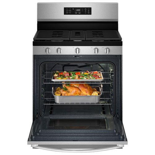 Cuisinière à gaz autonome à 5 brûleurs avec ventilateur à convection et friture à l'air 5 pi³ 30 po de Whirlpool - Acier inoxydable