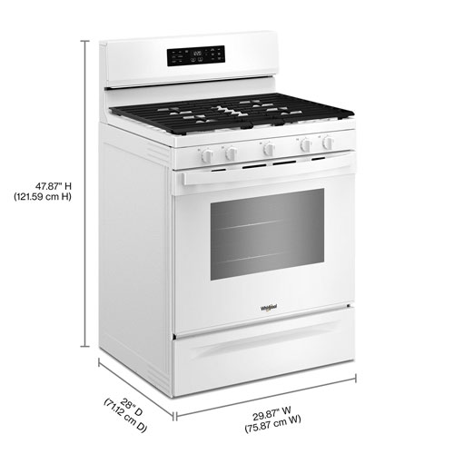 Whirlpool 30" 5.0 Cu. Ft. Fan Convection 5-Burner Freestanding Gas Air Fry Range - White