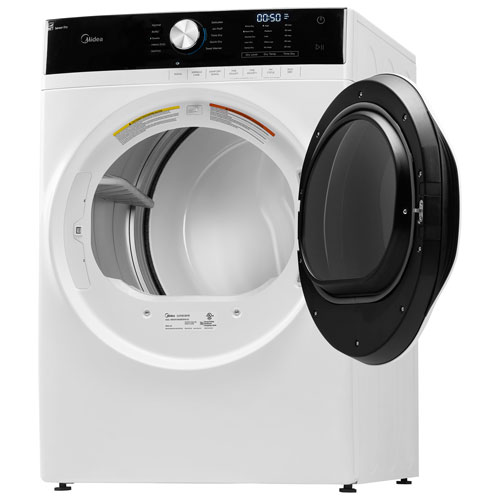 Midea 8 Cu. Ft. Large Capacity Stackable Electric Dryer with Moisture Sensing, Steam & 10 Drying Cycles (MLHE52S7AWW) - White