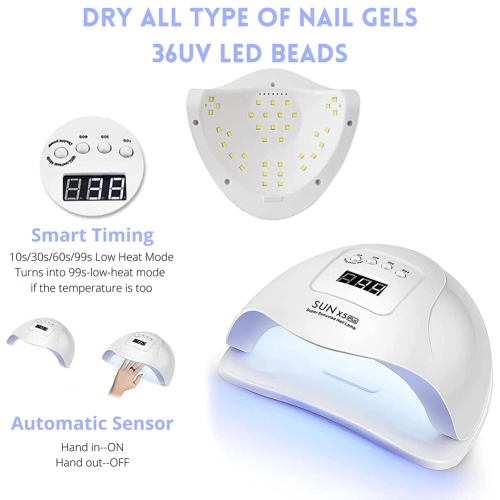 Lampe à ongles UV LED 80&nbsp;W de GreenLife – Séchoir à durcissement en gel rapide avec 36 perles pour vernis à ongles professionnels – Blanc