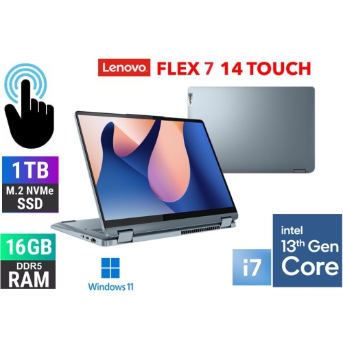 Open Box Lenovo Flex 7 Convertible, 14” Multi-Touch, Ultra fast Intel 10-Core i7-1355, 16GB DDR5 RAM, Large 1TB NVMe SSD, Backlit Keys, Finger & Face