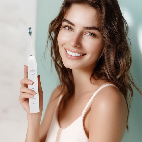 Electric toothbrush with 4 brush heads, 6 modes, 3 levels of force, IPX7 waterproof, 2-minute timer setting Electric toothbrush irrigator - green