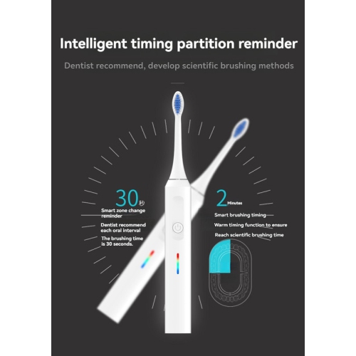 Brosse à dents électrique rechargeable à poils souples entièrement automatique et à lévitation magnétique 3 à soies souples pour adultes - blanc