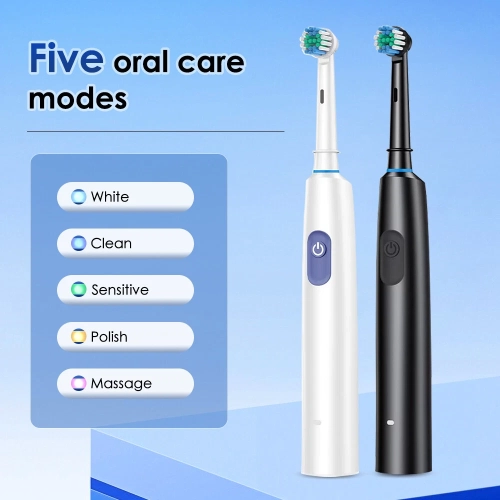 Home use adult electric toothbrush with 5-speed adjustment, soft bristle round head rotating, wireless fast charging, IPX7 waterproof, long-lasting