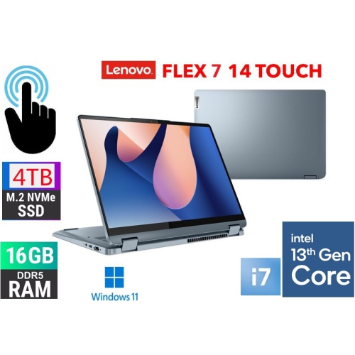 Open Box Lenovo Flex 7 Convertible, 14” Multi-Touch, Ultra fast Intel 10-Core i7-1355, 16GB DDR5 RAM, Large 4TB NVMe SSD, Backlit Keys, Finger & Face