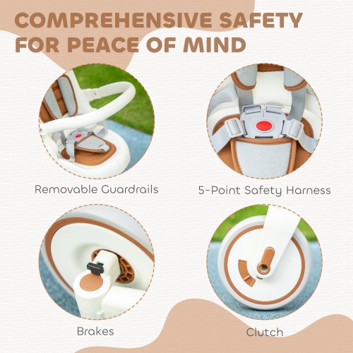 Qaba Toddler Tricycle, 7 in 1 Kids Trike with Adjustable & Removable Parent Handle, Canopy, Safety Harness, Folding Pedal, Storage Bag, Brake,