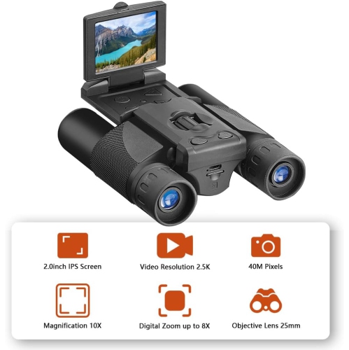 12x32 Easy Focus Binoculars with Camera with Camera & 2 inch LCD Screen, Portable Binoculars 5MP 1080P Video Photo Recorder for Concerts, Bird