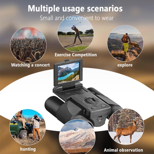 12x32 Easy Focus Binoculars with Camera with Camera & 2 inch LCD Screen, Portable Binoculars 5MP 1080P Video Photo Recorder for Concerts, Bird