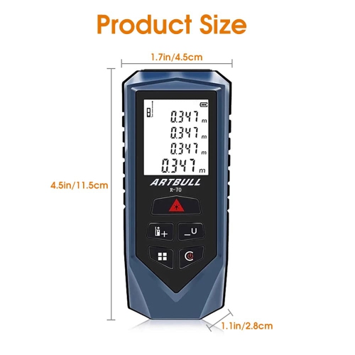 Laser Measuring Tape, 70m /229ft Laser Measure Device, ± 2mm Precise Digital Laser Measuring Device with Area Volume Pythagorean Calculation, LCD
