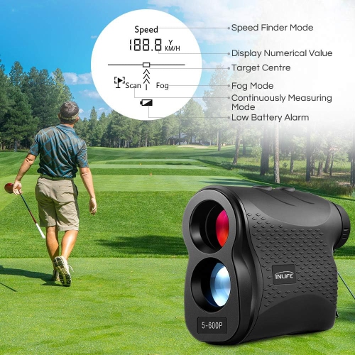 Golf Laser Rangefinder 600m Waterproof with 6X Magnification Lens, Flag Locking, Distance, Fog, Speed and Continuous Measurement for Golf, Racing,