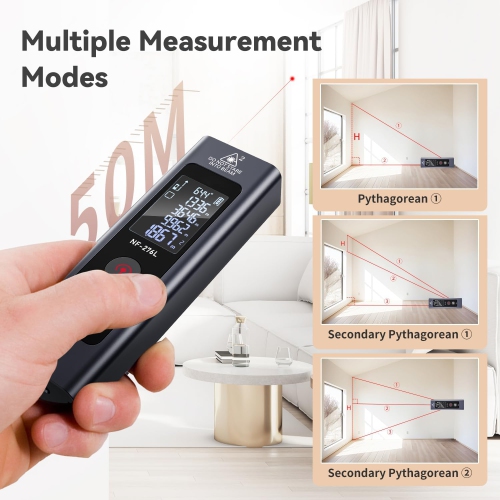 Outil de mesure laser 50&nbsp;M/165 pi, compteur de distance laser numérique avec rechargeable de type C, commutation d'unité M/IN/pi, écran LCD