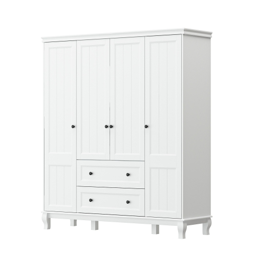Famapy 4-Door 2-Drawer Wardrobe with Gold Accents and Decorative Legs, White
