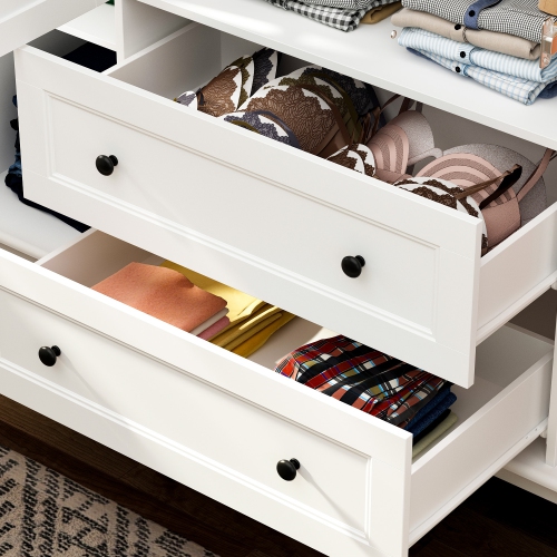 Famapy 4-Door 2-Drawer Wardrobe with Gold Accents and Decorative Legs, White