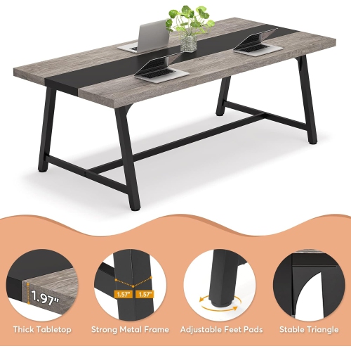 Tribesigns – Grande table de salle à manger de 71&nbsp;po pour 8&nbsp;personnes, table de cuisine industrielle rectangulaire avec surface en bois et