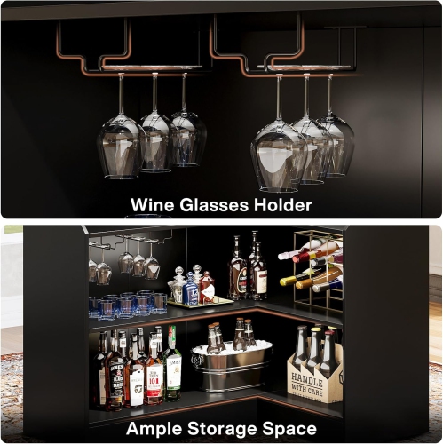 Armoire de bar Tribesigns, table de bar en L avec supports à pied, table de bar en coin à 4 niveaux avec spiritueux