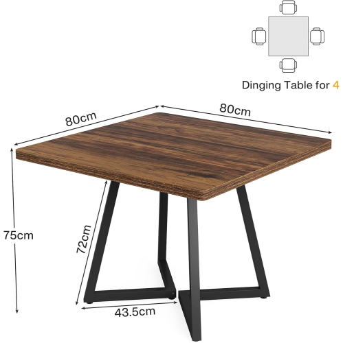 Tribesigns Square Dining Table for 2, 31.5" Industrial Dinner Table with Metal Base, Kitchen Table