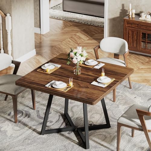 Tribesigns Square Dining Table for 2, 31.5" Industrial Dinner Table with Metal Base, Kitchen Table