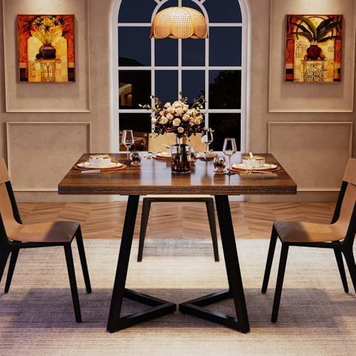 Tribesigns Square Dining Table for 2, 31.5" Industrial Dinner Table with Metal Base, Kitchen Table