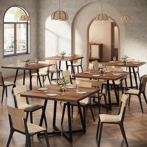 TRIBESIGNS  Square Dining Table Set Of 6, 31.5" Industrial Dinner Table With Metal Base, Kitchen Table