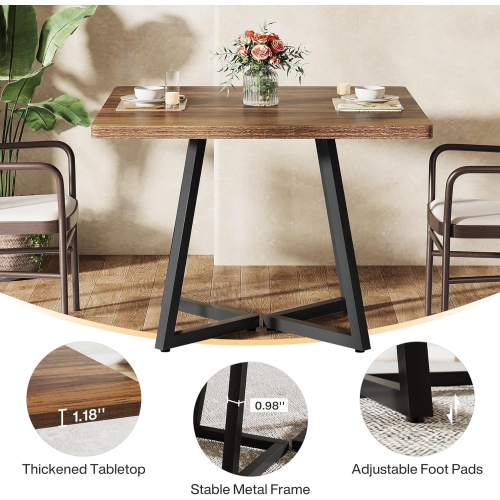 Tribesigns Square Dining Table Set of 6, 31.5" Industrial Dinner Table with Metal Base, Kitchen Table
