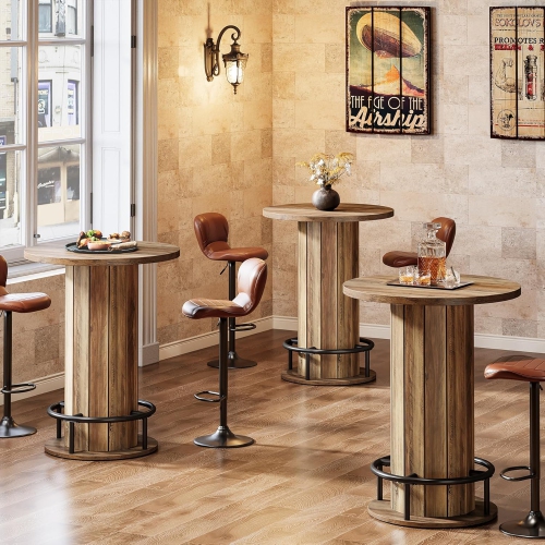 Table de bar ronde de Tribesigns, table bistro de style pub en bois de 39,4 po de hauteur avec repose-pieds en forme d'anneau en métal pour