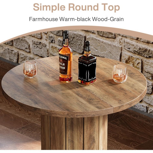 Table de bar ronde de Tribesigns, table bistro de style pub en bois de 39,4 po de hauteur avec repose-pieds en forme d'anneau en métal pour