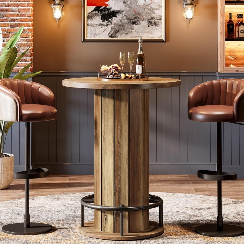 Table de bar ronde de Tribesigns, table bistro de style pub en bois de 39,4 po de hauteur avec repose-pieds en forme d'anneau en métal pour