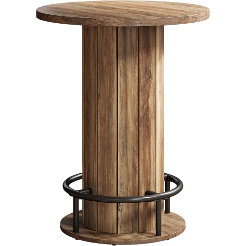 Table de bar ronde de Tribesigns, table bistro de style pub en bois de 39,4 po de hauteur avec repose-pieds en forme d'anneau en métal pour
