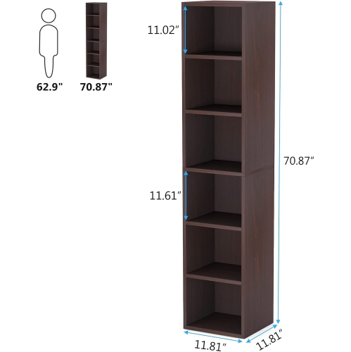 Tribesigns 70.9 Inch Tall Narrow Bookcase, Rustic Corner Bookcase with Storage, 6 Tier Cube Display Shelves