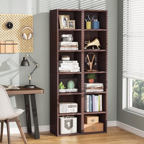 Tribesigns 70.9 Inch Tall Narrow Bookcase, Rustic Corner Bookcase with Storage, 6 Tier Cube Display Shelves