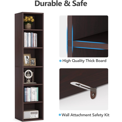 Tribesigns 70.9 Inch Tall Narrow Bookcase, Rustic Corner Bookcase with Storage, 6 Tier Cube Display Shelves