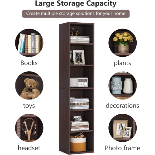 Tribesigns 70.9 Inch Tall Narrow Bookcase, Rustic Corner Bookcase with Storage, 6 Tier Cube Display Shelves