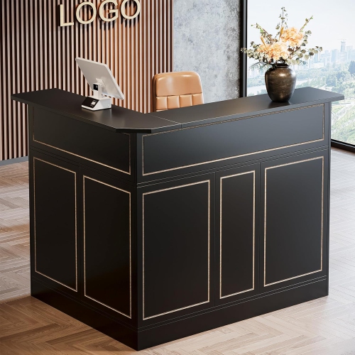 Tribesigns Reception Desk with Storage Shelves, L-Shaped Modern Front Desk, Reception Counter Table