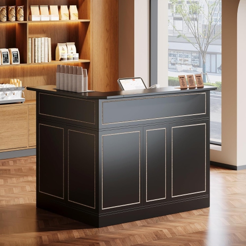 Tribesigns Reception Desk with Storage Shelves, L-Shaped Modern Front Desk, Reception Counter Table