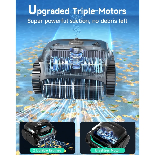 (2025 New) WYBOT C2 Inground Pool Vacuum Robot, Wall & Waterline Cleaning, Ultra-Fine Filtration, Cordless Robotic Pool Cleaner wtih Triple Motor