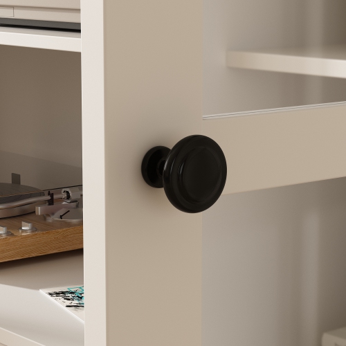 Famapy White TV Stand with Wall-Mounted Top Cabinet and Tempered Glass Doors, Decorative Trim, and Media Storage