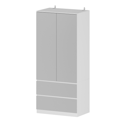 FAMAPY  2-Door 2-Drawer Mirrored Wardrobe Cabinet With Real Glass Front, Modern Bedroom Storage (31.5" W X 19.7" D X 70.9" H), Silver In White