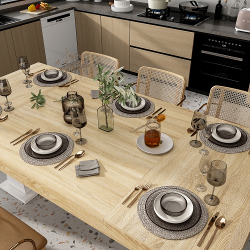 Famapy Modern 78.7" Rectangular Wood Grain Dining Table with White Base, Large 6-8 Seater Table for Kitchen, Dining Room, or Home Office – Sturdy P2