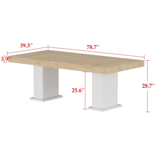 Famapy Modern 78.7" Rectangular Wood Grain Dining Table with White Base, Large 6-8 Seater Table for Kitchen, Dining Room, or Home Office – Sturdy P2