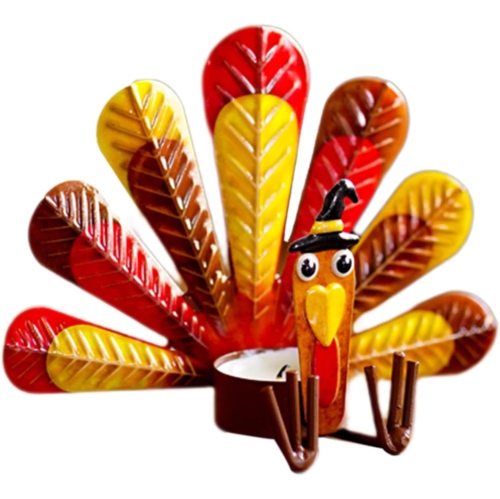 CHSSHA00  Thanksgiving Turkey Candle Holder, Metal Turkey Candle Holder, Thanksgiving Table Decoration, Holiday Candle Decoration, Holiday Table