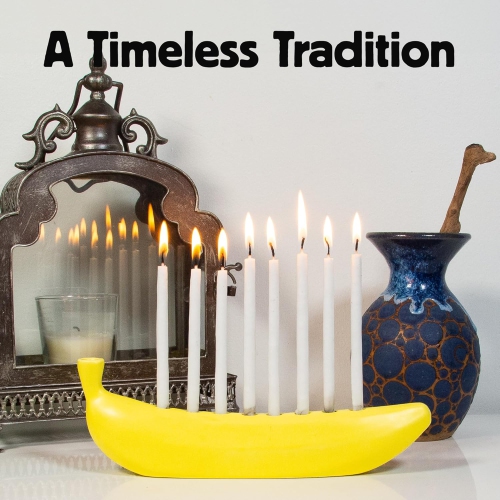 Novelty Resin Banana Menorah - Hanukkah Menorah, Chanukah Candlestick - Fun Holiday Gift, Banana Themed Menorah
