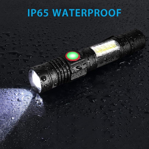USB Rechargeable Flashlight, LED Tactical Flashlight with COB Side Light, Waterproof, Zoomable Small Emergency Flashlight for Travel, Camping, Outdoor