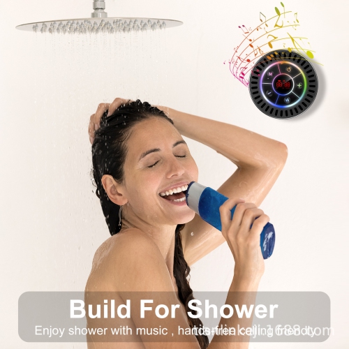IPX7 Waterproof Speaker,Bluetooth Portable Wireless Shower Speaker with LED Display,FM Radio,Suction Cup,Light Show,Small Speaker for Pool Beach Home