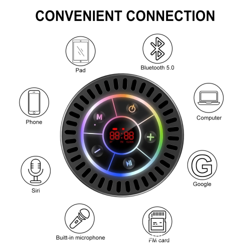 IPX7 Waterproof Speaker,Bluetooth Portable Wireless Shower Speaker with LED Display,FM Radio,Suction Cup,Light Show,Small Speaker for Pool Beach Home