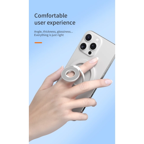 Magsafe double-sided magnetic mobile phone holder metal desktop holder alloy material thin shape, 360 degree rotating finger grip - white