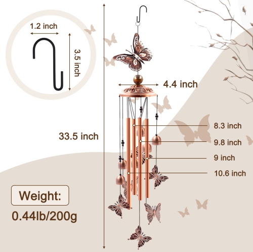 Outdoor Wind Chimes, Butterfly Aluminum Wind Chimes for Terrace and Garden Decoration, Housewarming Gift
